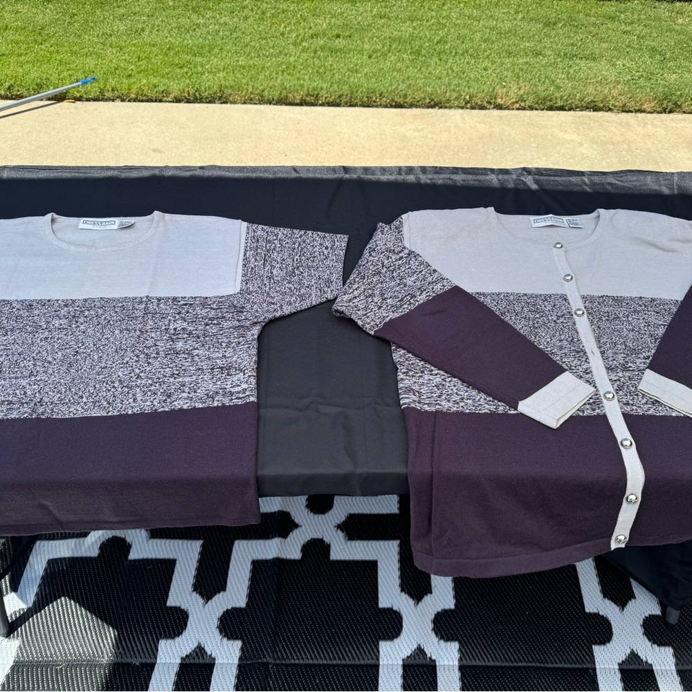 Beautiful Dress Barn Sweater Set, 1X, Purple and Gray